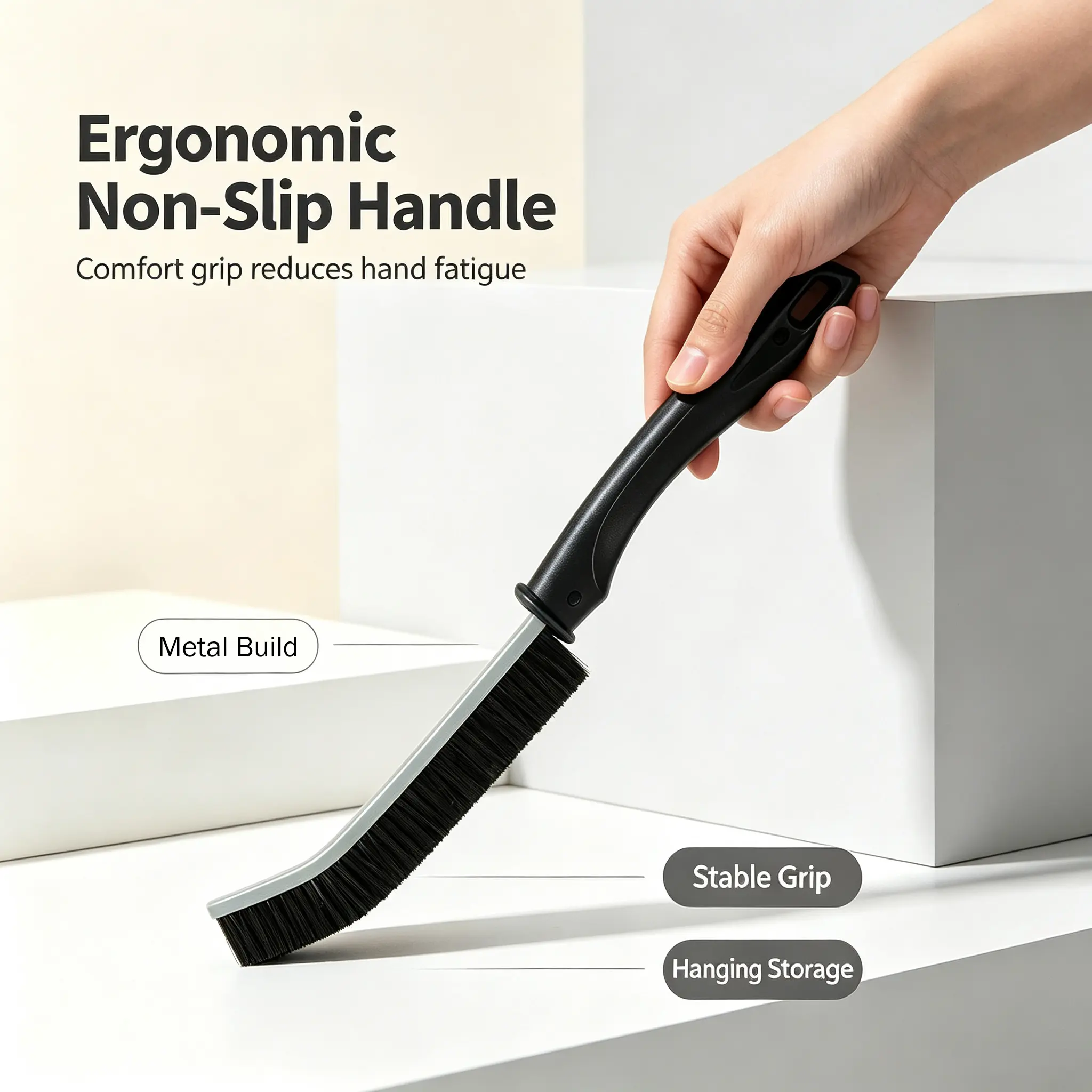 Long Handle Gap Cleaning Brush, Stiff Dense Bristles Detail Scrub Brush with Hanging Hole, Slim Thin Grout Cleaner Brush for Bathroom Tile, Kitchen Sink, Car Interior, Keyboard, Sofa, Household Appliances