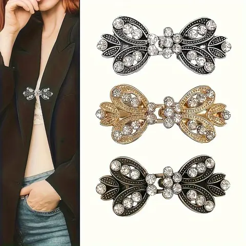 Elegant Silver Color Sweater Clips Set, Vintage Swirl Design, Waist Cinching & Fixing Function, Fashion Accessory for Women & Girls, Sparkle