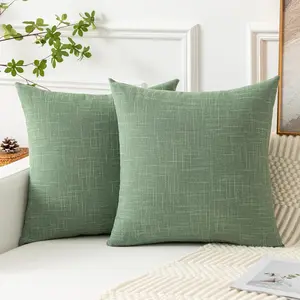 Textile Set of 2 Sage Green Pillow Covers 16 X 16 Inch Farmhouse Boho Decorative Throw Pillow Covers Linen Cushion Covers for Sofa Couch Décor K KEVIN TEXTILE