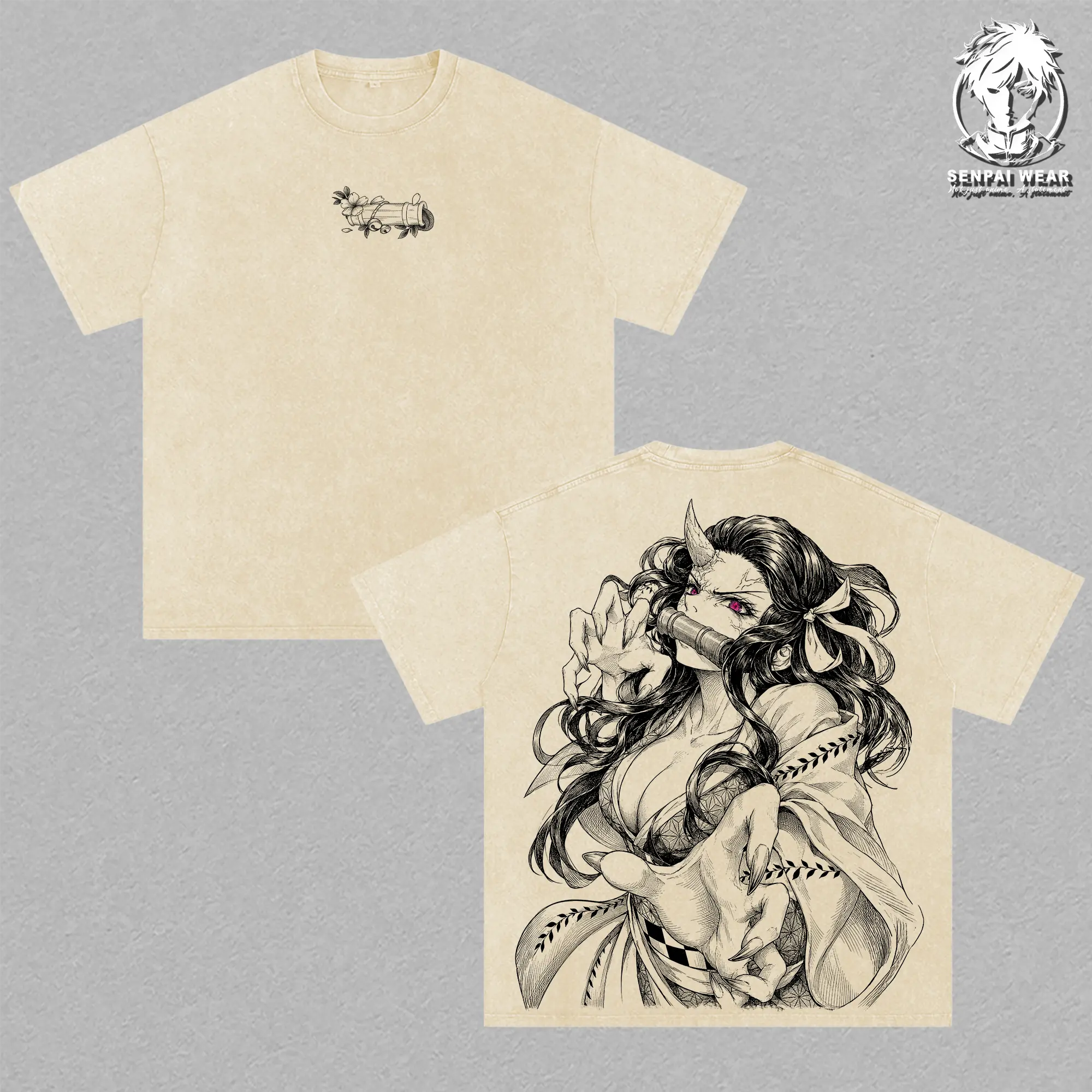 Nezuko Kamado - Demon Slayer Graphic Tee Vintage Washed Shirt Unisex Streetwear Anime Merch Kimetsu no Yaiba T-Shirt Gift for Anime Lovers KNY Fans