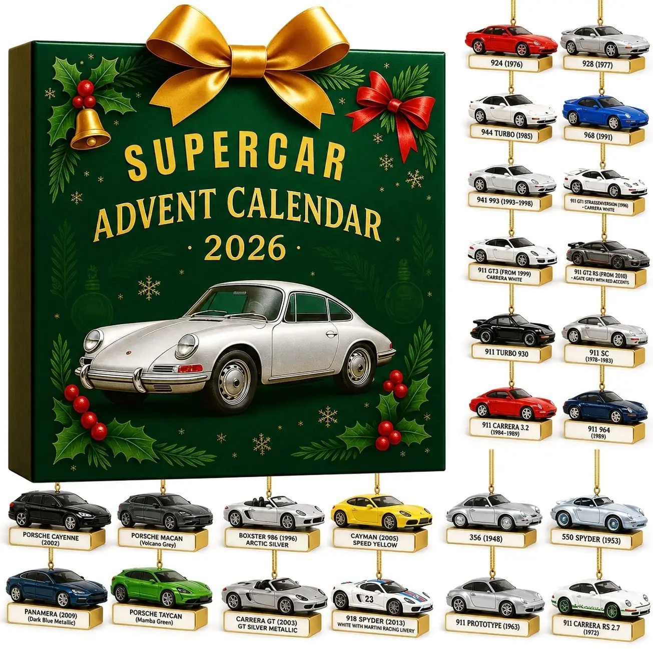 Classic Super Car 2D Flat Advent Calendar 2026 | 24 Days Speed Racing Car Graphic Countdown Box | Auto Enthusiast Christmas Decor Gift