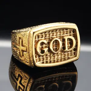 Multiple colors to choose from, hip-hop punk GOD letter carved stainless steel ring, domineering titanium steel ring, super cool and fashionable men's ring