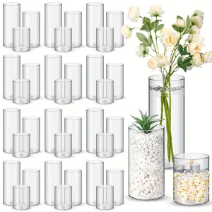 36pcs Plastic Cylinder Vases Tall Clear Flower Vases For Centerpieces Hurricane Candle Holder For Home Wedding Office Party Formal Dinners Valentines Decorations