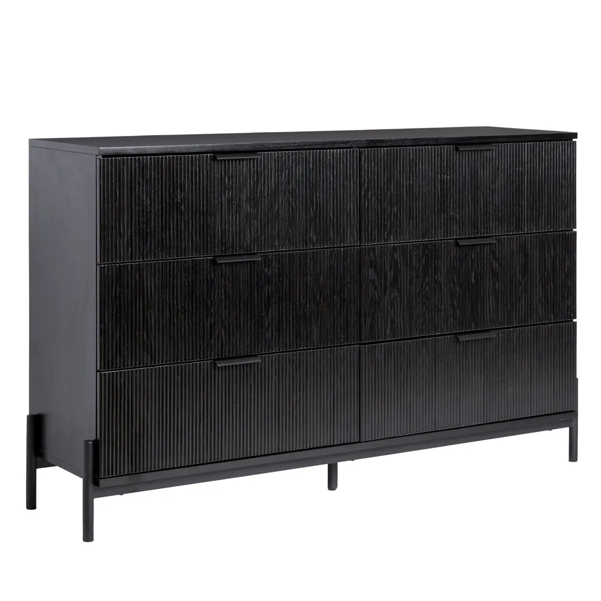 Walker Edison Mid-Century Modern 6-Drawer Reed Texture Drawer Cabinet - 35.5x15.5x56 in. Warp-Resistant Black Bedroom Furniture, Metal Glides, Tab Pulls, Compartments Bedroom Furniture for Transitional Interiors