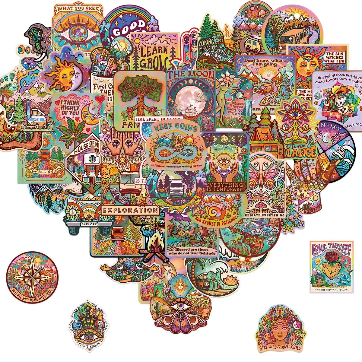 Psychedelic Sticker, 50pcs/set Trippy Sticker, Hippie Sticker Pack for Adults, waterproof decals, sticker for cars, Car Stickers, Laptop Water Bottle Car Cup Computer Guitar Skateboard Luggage Bike