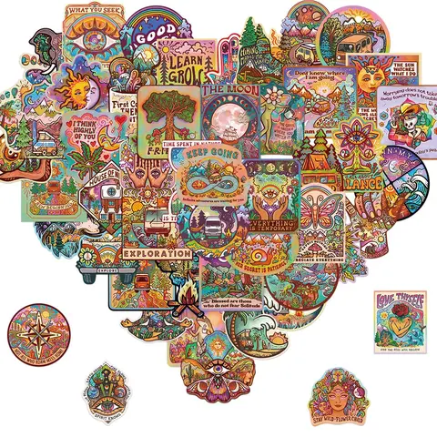 Psychedelic Sticker, 50pcs/set Trippy Sticker, Hippie Sticker Pack for Adults, waterproof decals, sticker for cars, Car Stickers, Laptop Water Bottle Car Cup Computer Guitar Skateboard Luggage Bike