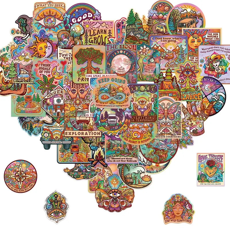 Psychedelic Sticker, 50pcs/set Trippy Sticker, Hippie Sticker Pack for Adults, waterproof decals, sticker for cars, Car Stickers, Laptop Water Bottle Car Cup Computer Guitar Skateboard Luggage Bike