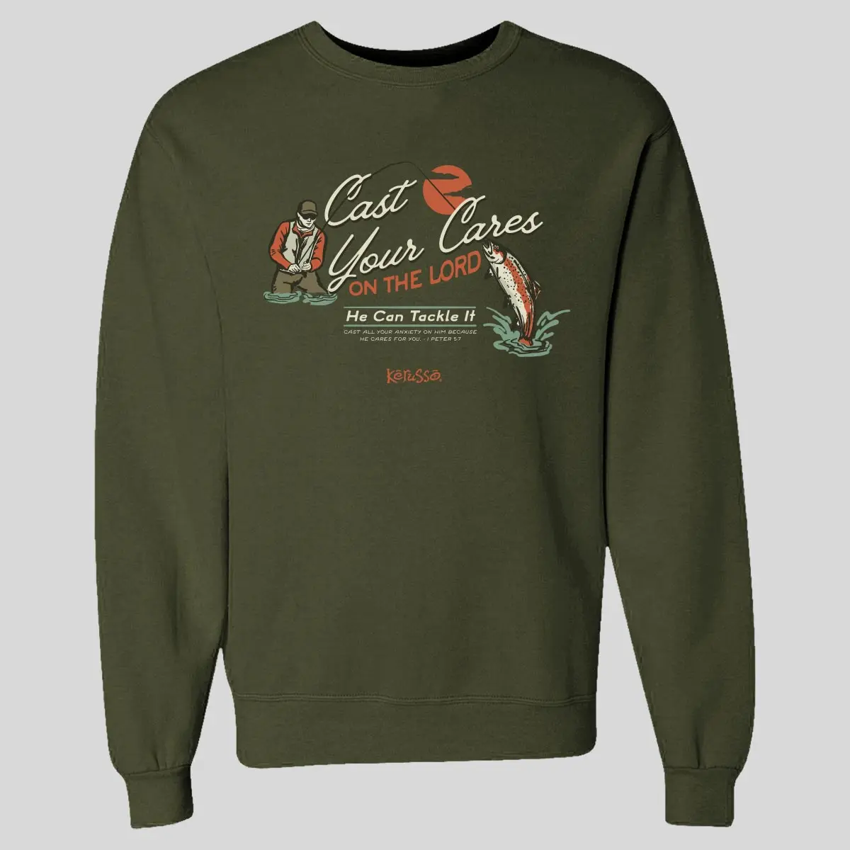 Kerusso Menswear Christian Crewneck Sweatshirt - Unisex, Military Green, Round Neck, Longsleeves, Quality Fabric, Comfortable Fit