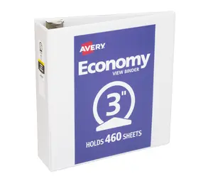Avery Standard View 3 Ring Binder, 3" Round Rings, 460-Sheet Capacity, 3.5 Inch Wide Spine, 1 White Binder, Ideal for Lightweight Organization and Occasional Referencing (05800)