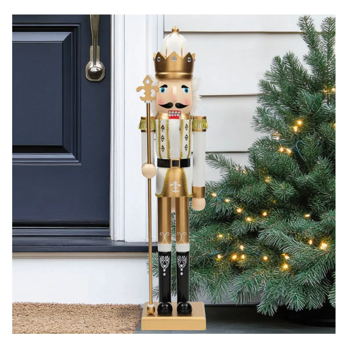 3 Ft Large Classic Gold Wood Holiday Nutcracker with Scepter for Festive Decorations
