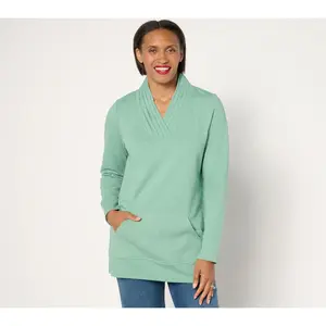 Denim & Co. Active Regular French Terry Pleated V-Neck Tunic