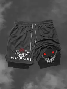 Summer Casual Fitted Double-Layer Multi-Pocket Shorts, Stylish Printed Gym Shorts for Active Wear, Comfortable Summer, Athletic Wear Shorts, Pockets Shorts