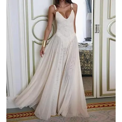knee length dresses for ladies South Of France Sheer Maxi Dress Yellow Petite main image 1
