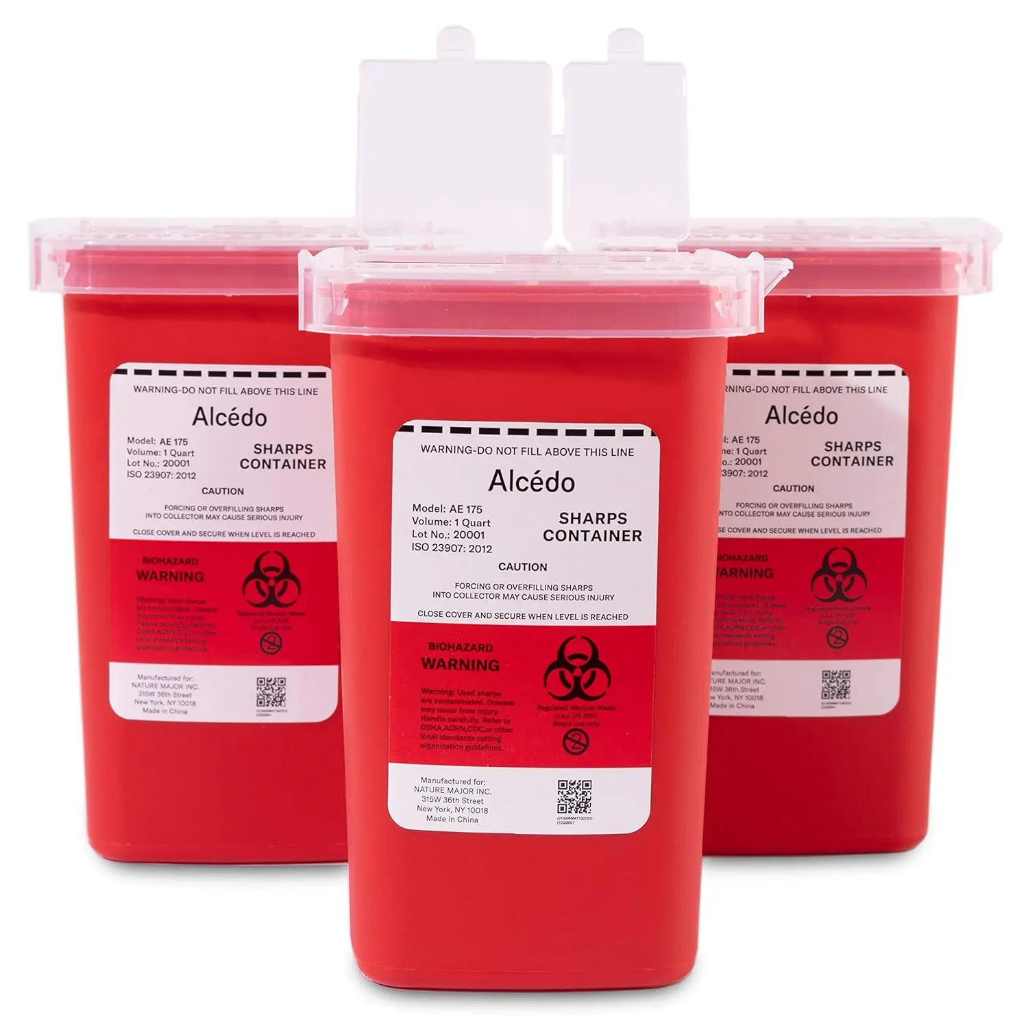 1 Qt Sharps Organiser Container (3-Pack) for Needle, Syringe Disposal