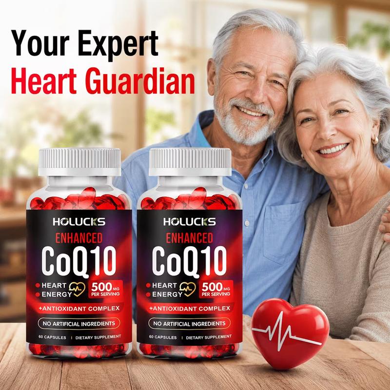 Enhanced CoQ10 500mg, with Citrus, Grape Seed, Turmeric, Amla Extract, Trans-Resveratrol, Garlic, Support Heart Health, Antioxidant, Energy Production, Coenzyme Q10 Dietary Supplement Capsules