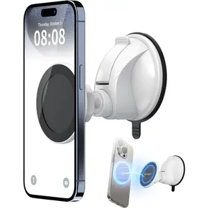 Magnetic Shower Mirror Phone Holder Reusable Suction Cup Phone Mount Compatible with iPhone 16 15 14 13 12 & All Phones, Rotating Stand for Glass Window Bathroom Kitchen Makeup Video, White