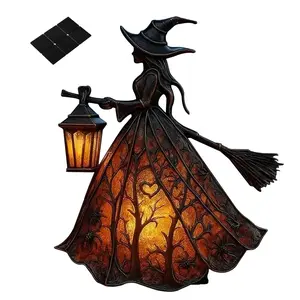 Wishslove Halloween Witch Lamp, Stained Glass Style Gothic Witch Hat LED Night Light, Spooky Standing Decor for Indoor Halloween Party Lighting