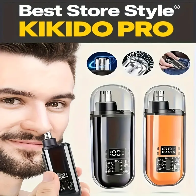 KiKiDO Compact Nose & Ear Hair Trimmer for Men & Women, Lightweight Portable Hair Tools with Digital Display, Cordless USB Rechargeable