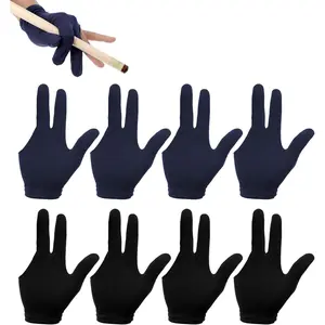 8 Pcs Left Hand Three Finger Pool Gloves, Breathable Elastic Billiard Cue Sports Gloves for Men & Women, Black & Blue