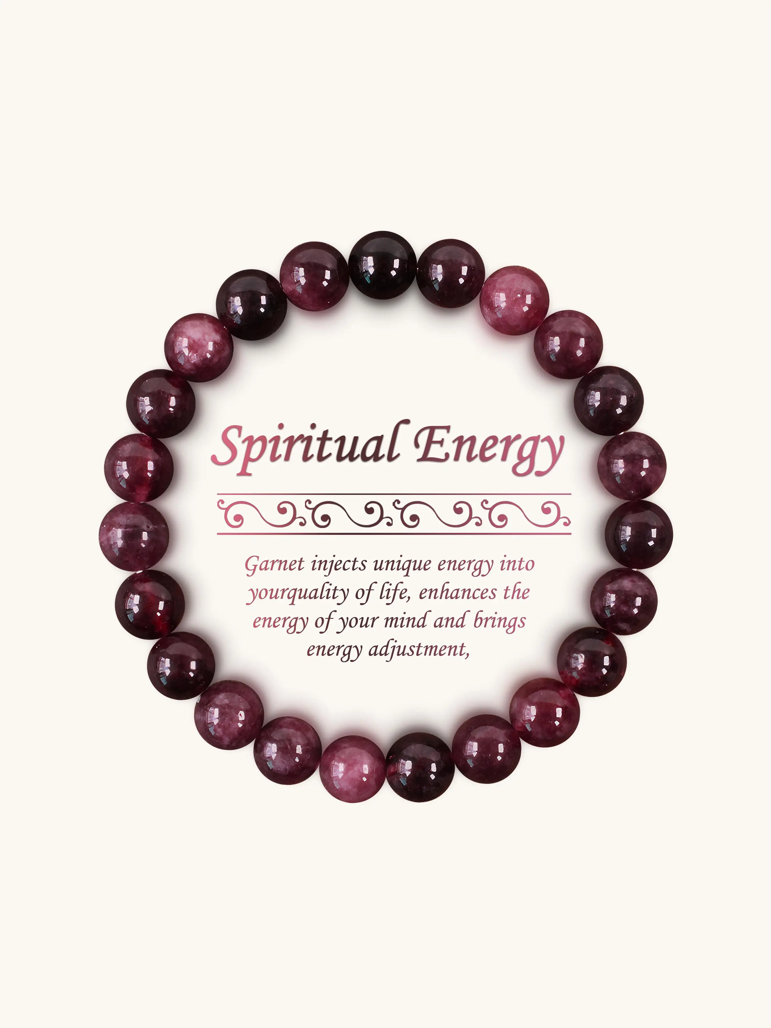 8mm Garnet Beaded Bracelet, Spiritual Gift for Success, Love & Vitality, Fashion Accessories for Women & Men, Trendy All-match & Exquisite Jewelry for