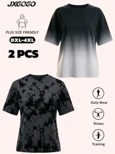 Jxgogo 2026 Trendy Plus Size Women's T-Shirt Set, Tie Dye and Gradient Tops, Casual Loose Fit for Daily Wear