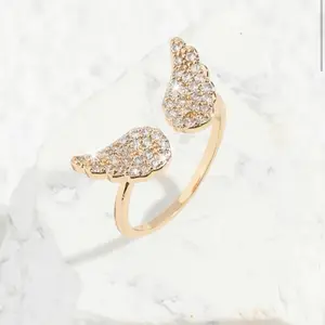 Angel Baby Ring - Gold Rhinestone Angel Wing Adjustable Ring for Women's Fashion Jewelry