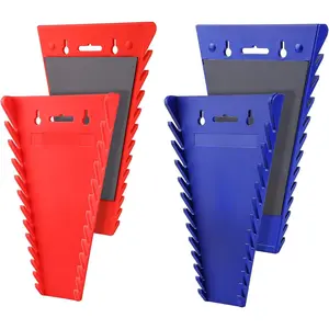4-  Wrench Organizer, 48-Slot Wrench Rack Tool Trays, Durable ABS Wrench Holder for Tool Box Drawer Chest, SAE (1/4" to 1-1/16") & Metric (6 to 24mm), Red/Blue