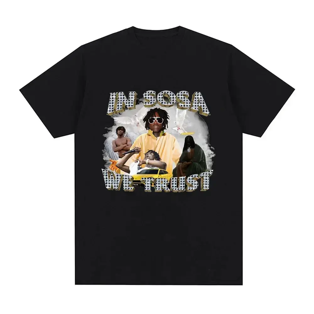 Men's "In Sosa We Trust" Chief Keef Graphic Short-Sleeve Vintage Oversized Casual Streetwear T-Shirt,Regular,Fit Textured Knit Top,belle,princess,book tee,grade,,shirts,mechanic,,training,,jesus,tshirt,,halloween,fall,clothes