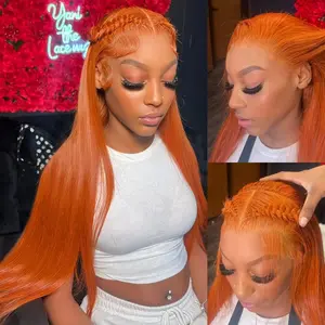 Cute Bein Ginger Orange 13x6 Lace Front Human Hair WIgs Transparent Frontal Wig 200% Density