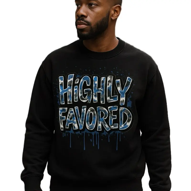 Highly Favored Collector's Edition Black Sweatshirt with Blue Drip Design - Limited to 3 Worldwide