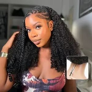 Half Wig Human Hair Glueless Wigs Upgrade 3 IN 1 Half Wig With Drawstring Seamless Clip Ins Flip Over Kinky Curly Human Hair No Glue No Lace For Women 200% Density