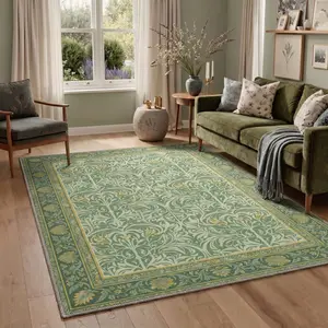 【Summervibes】GENIMO Home Carpet – Machine Washable, Soft, Pet Friendly, Non-Slip Area Rug, Perfect Floor Rug for Living Room, Bedroom, Kitchen, Hallway ,ARC3225-TEAL BLOOM