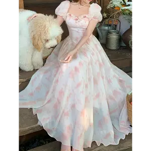 [Elegant Lace Dress] Elegant French-Inspired Lace Dress | Long Sleeve, Flowy A-Line with Floral Pattern, Perfect for Summer, Elegant Event Wear Fabric