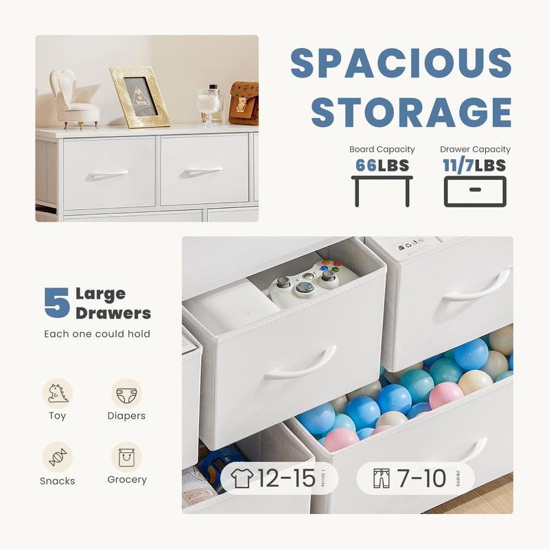【Valentine's Day gift】Cupboards Cabinets Dresser - Fabric Storage Tower with 5 Drawers, Bedroom Organizer, Chest of Drawers for Closet, Entryway, Versatile Design