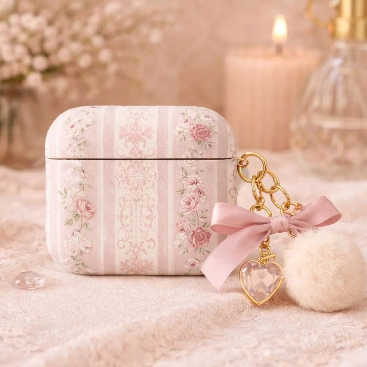 Love Shack Fancy Inspired Floral Airpod Case, (Charm not included), Coquette Pink Bow Rose, Designer Airpod Cover, Gift for Her, For Airpod Gen 1 2 3 4 Case Cover