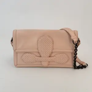 Pre-owned Bottega Veneta lambskin Shoulder Bags BOTTEGAVENETA Intecciato Trimmed Rialto Shoulder Bag