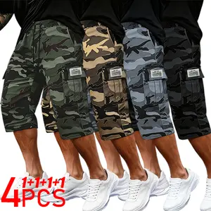 Men's 4-Pack Casual Cargo Shorts - Drawstring Waist, Flip-Over Cover, Large Pockets, Letter Patches, Stylish Camouflage, Men's Cargo Shorts