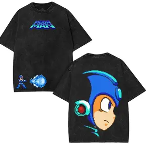 Megaman Game Merch T-Shirt, Vintage Washed Unisex Tee, Game Inspired Streetwear tee unisex heavyweight cotton t-shirt washed vintage t-shirt Casual Graphic Menswear Top unisex  cotton soft crew neck tee