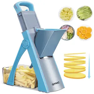 Upgraded Kitchen Safety Mandoline Slicer, Larger Size Vegetable Food Chopper with Adjustable Potato Slicing Thickness, Julienne+Dicer Kitchen Multi-Functional Vegetable Cutter, Stainless Steel Blade, Manual Operation, No Electricity Needed