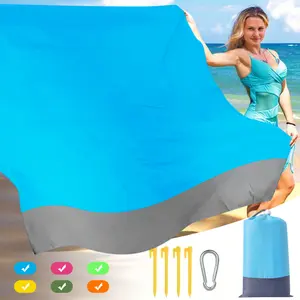 Beach Blanket Sandproof，Portable Picnic Mat for Travel Camping Hiking, Lightweight Beach Essentials Family Water Resistant Mat