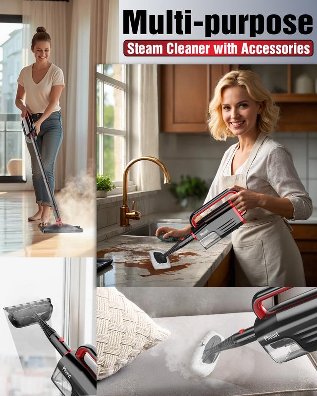 Phueut Lightweight Detachable Steam Mop Cleaner - 2 Modes 3 Temp Levels, Heavy Duty Powerful Handheld Steam Cleaner for Cleaning/Hardwood/Tile Grout