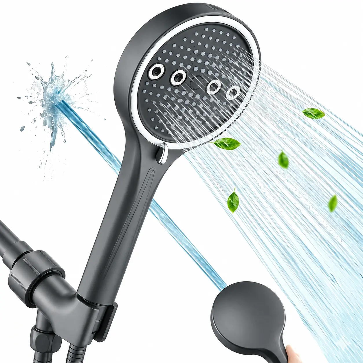 Handheld Shower Head with Hose, 6 Spray Settings, High Pressure, Chrome Finish, Rain, Pulse, Boost, Spray, Mix, Cleaning Modes (Black)