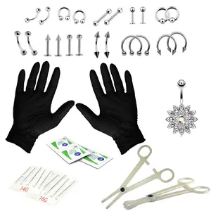 OIDEA Body Piercing Tool Kit Set 14G 16G 316L Stainless Steel Belly Tongue Eyebrow Lip Nose Ring Needle Clamp Body Jewelry 41PCS