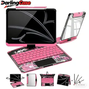 DarlingCase 360° Rotating Transparent Cyberpunk RGB iPad Keyboard Case with Pen Holder & 7-Color Backlight Compatible with iPad Air 11 inch/iPad Air 13 inch M3 2025/12.9 inch/iPad 10th Gen iPad Pro 13 (M5)2025 Keyboard Case Tablet Wireless