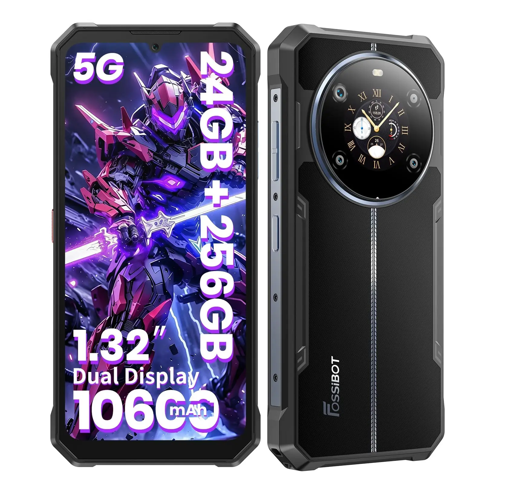 FOSSIBOT F109 4G/5G Rugged Phone Unlocked(2026), 24GB+256GB/2TB, MTK Dimensity 6300 Chipset Cell Phone, 6.75'' FHD+1.32 Dual Display, 10600mAh Battery Android 14, 50MP AI Camera/Dual SIM T-Mobile