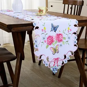 1 piece, lace embroidery tablecloth with floral and butterfly hollow design, table cover for dining table and bedside decoration, room decor