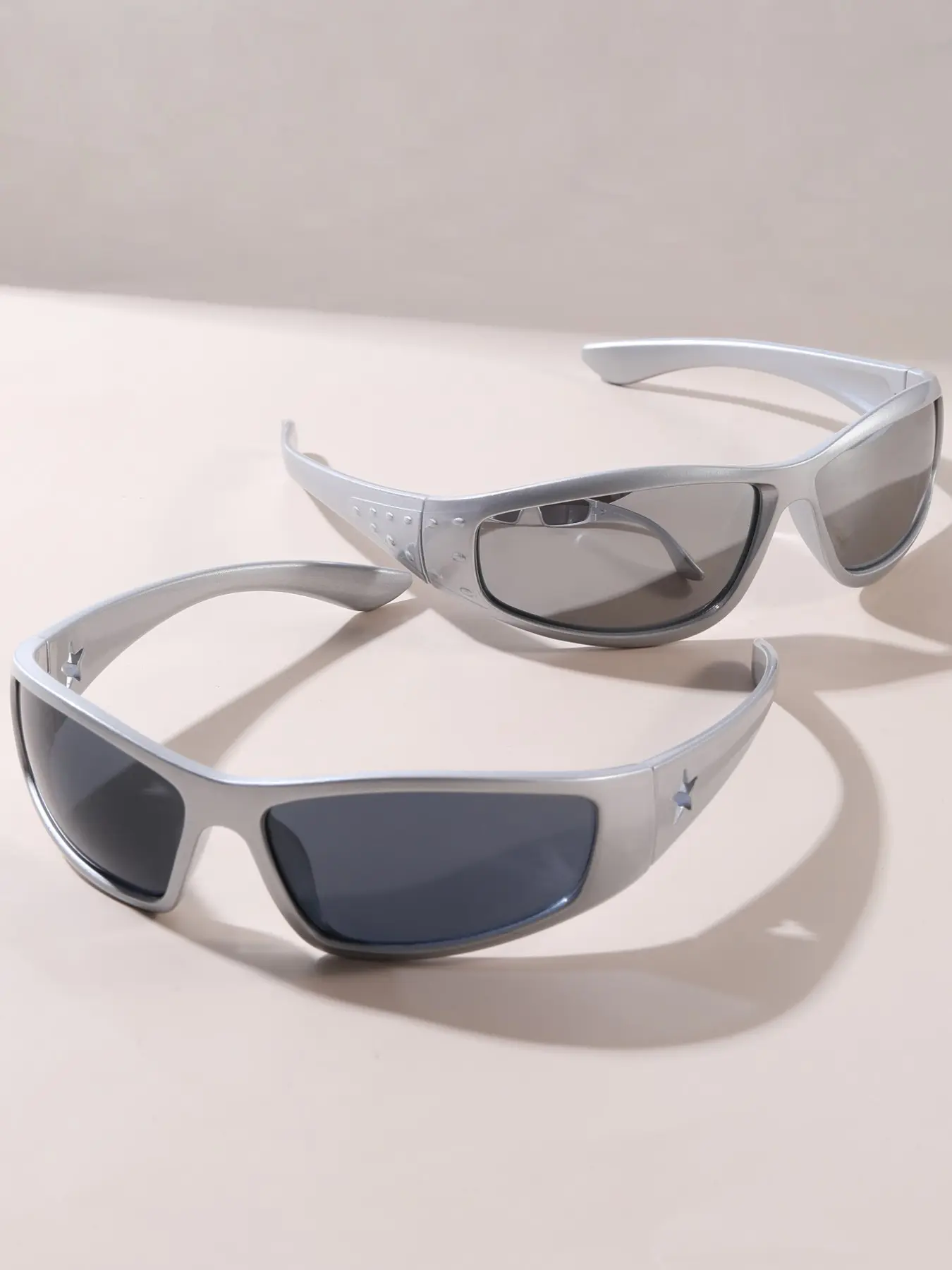 Men's PC New Wraparound Star Cutout Temple Decorative Glasses, Punk Hip-Hop Fashion Casual Eyewear, 2pcs Style