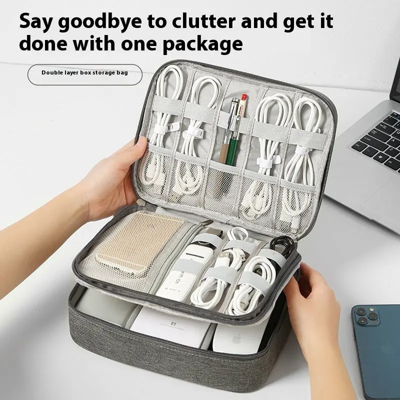 Portable Oxford Cloth Cube-Shape Travel Organizer Bag for Data Cables, Mobile Power Banks and Digital Accessories