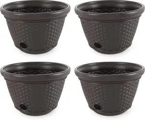 Suncast 100 Foot Resin Wicker Garden Water Hose Storage Holder Pot (4 Pack)