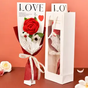 1PC Mother's Day Handmade Knitted Sunflower Bouquet, Artificial Rose Flower Arrangement, Eternal Love Gift, Crafted Carnations, Artificial Bouquets